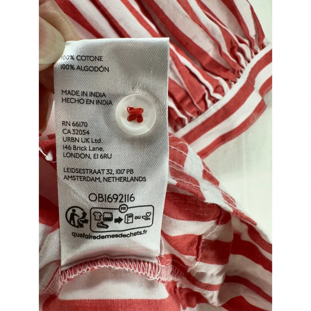Anthropologie Red White Striped Puff Sleeve Cotton Blouse Top Shirt Boho Medium